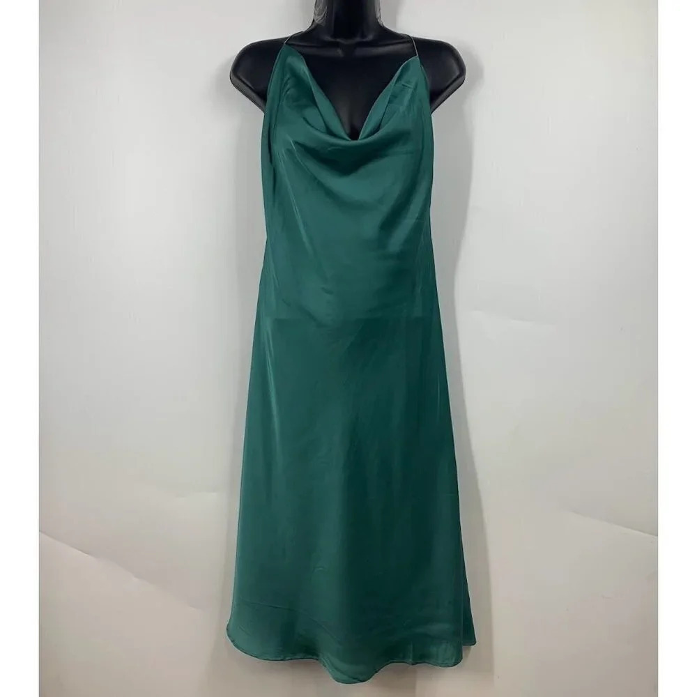 Fashion Nova Women's Jackie Satin‎ Midi Spaghetti Strap Midi Dress Size L NWT